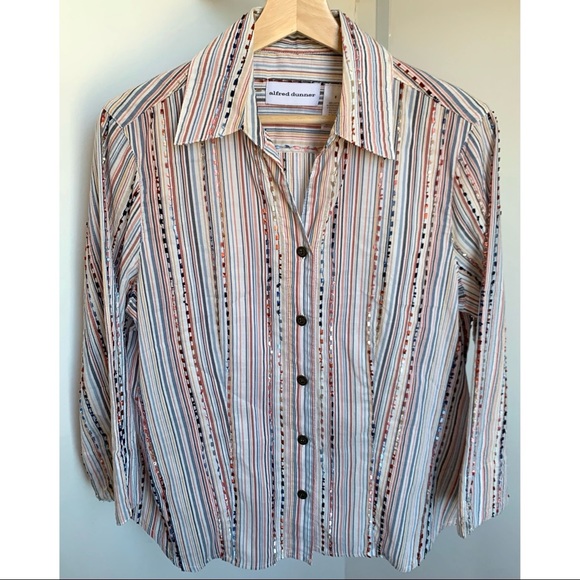 Alfred Dunner • 8 • Textured Striped Button Front Top - Picture 1 of 4